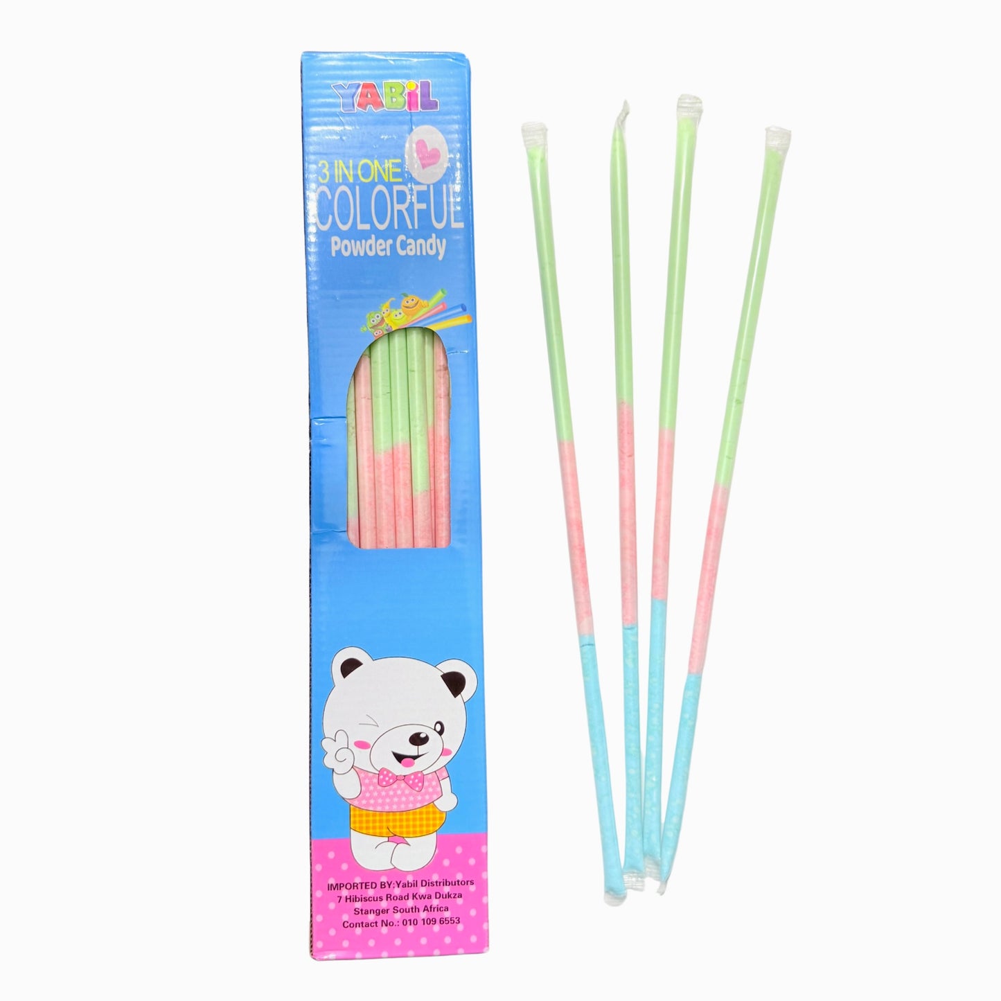 Box Of 48 3in1 Colourful Powder Candy Straws Sherbet