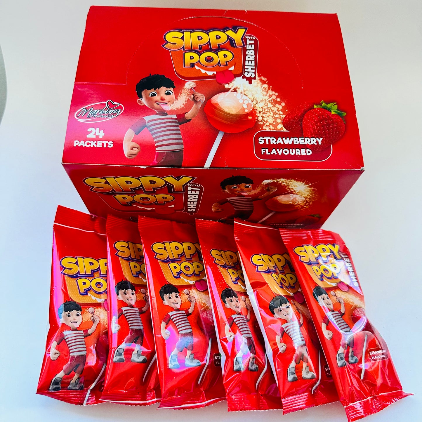 Box Of 24 Sippy Pop Strawberry Lollipop