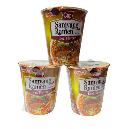 3x Samyang Beef Hot Noodles Tub