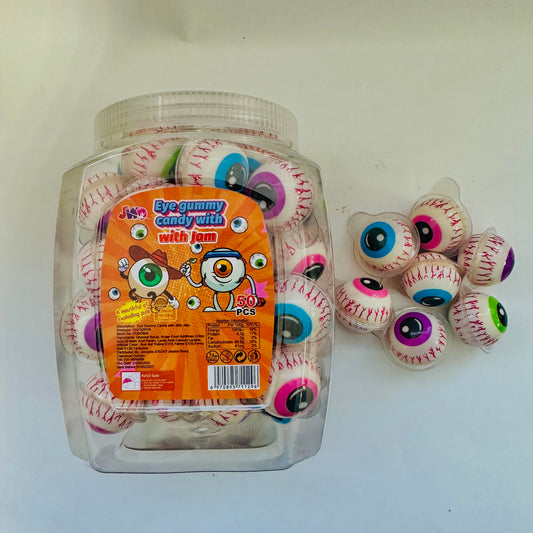 Tub Of 50 Eye Gummy Jam Filled Candy Sweet