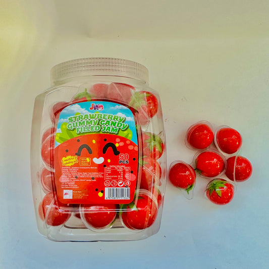 Tub Of 50 Strawberry Jam Filled Gummy Candy Sweet